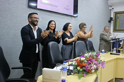 Presidente Maicon Rios, vereadora Rogelma Mascarenhas, deputada Márcia Lia e Meire Silva